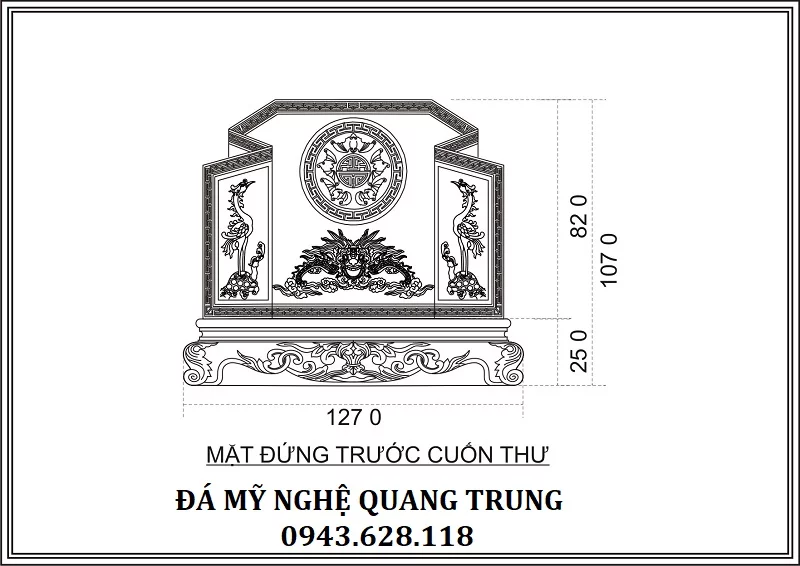 Mẫu Lăng Mộ Đá Xanh Rêu Cao Cấp Tại Nghĩa Trang Diễn Châu, Nghệ An 6 Bản thiết kế Cuốn thư đá xanh rêu