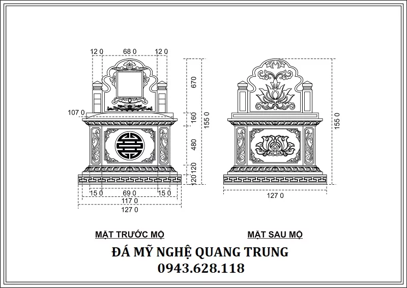 Mẫu Lăng Mộ Đá Xanh Rêu Cao Cấp Tại Nghĩa Trang Diễn Châu, Nghệ An 14 Bản vẽ thiết kế Mộ đá xanh rêu