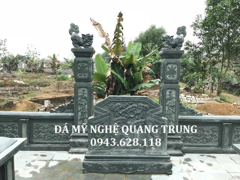 Mẫu Lăng Mộ Đá Xanh Rêu Cao Cấp Tại Nghĩa Trang Diễn Châu, Nghệ An 7 Cuốn thư đá Xanh Rêu Quang Trung