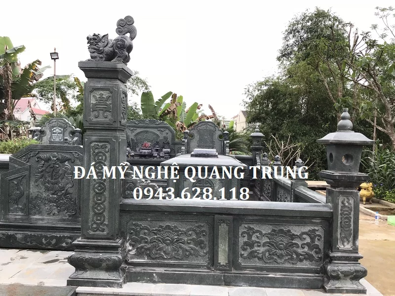 Mẫu Lăng Mộ Đá Xanh Rêu Cao Cấp Tại Nghĩa Trang Diễn Châu, Nghệ An 5 Lan can đá xanh rêu Quang Trung Ninh Vân, Hoa Lư, Ninh Bình