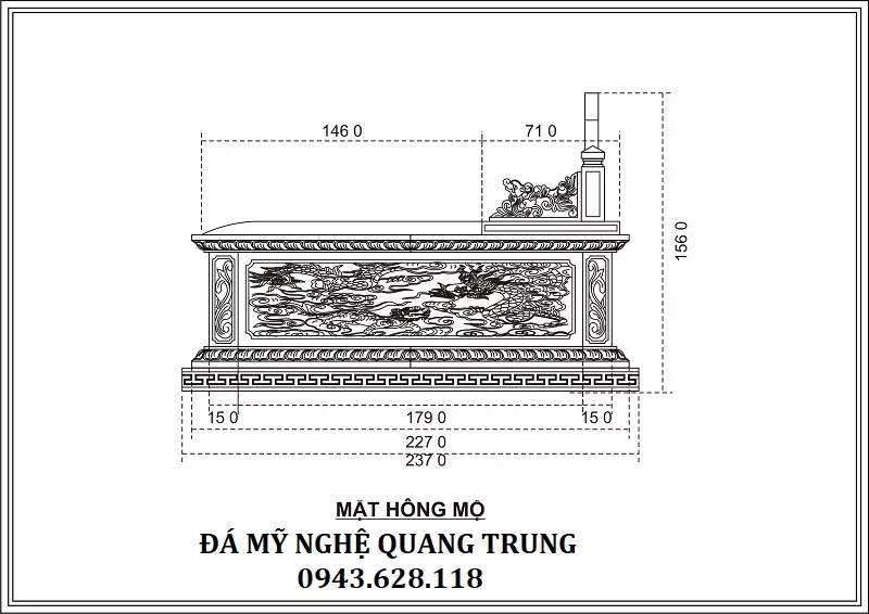 Mẫu Lăng Mộ Đá Xanh Rêu Cao Cấp Tại Nghĩa Trang Diễn Châu, Nghệ An 16 Phia hông mộ đá xanh rêu