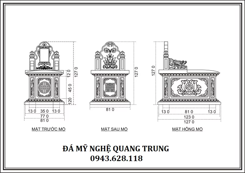 THIẾT KẾ CHI TIẾT MỘ BÀNH 81X127 Lăng mộ đá, Mộ đá Ninh Bình