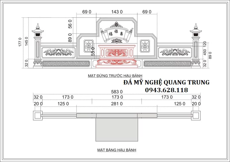 Mẫu Lăng Mộ Đá Xanh Rêu Cao Cấp Tại Nghĩa Trang Diễn Châu, Nghệ An 9 Thiết kế Mặt Bằng Hậu Bành của Khu Lăng mộ đá Xanh Rêu