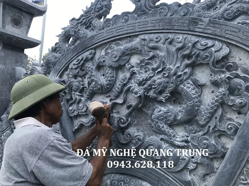 CHI TIẾT ĐIÊU KHẮC CUỐN THƯ ĐÁ KHẮC RỒNG RẤT ĐẸP CỦA NGHỆ NHÂN