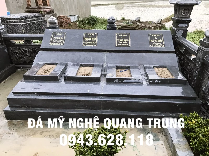 Lăng mộ đá, Mộ đá và các vấn đề tâm linh liên quan khi xây dựng - Nghệ nhân Quang Trung 17 Mộ đá bốn người đẹp do Đá mỹ nghệ Quang Trung tư vấn thiết kế theo phong cách hiện đại và chế tác, điêu khắc từ đá xanh nguyên khối tự nhiên.