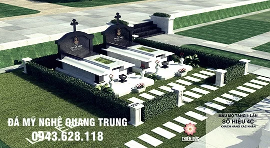 Khu lăng mộ đá công giáo đẹp được chế tác từ đá xanh nguyên khối tự nhiên hoặc đá hoa cương
