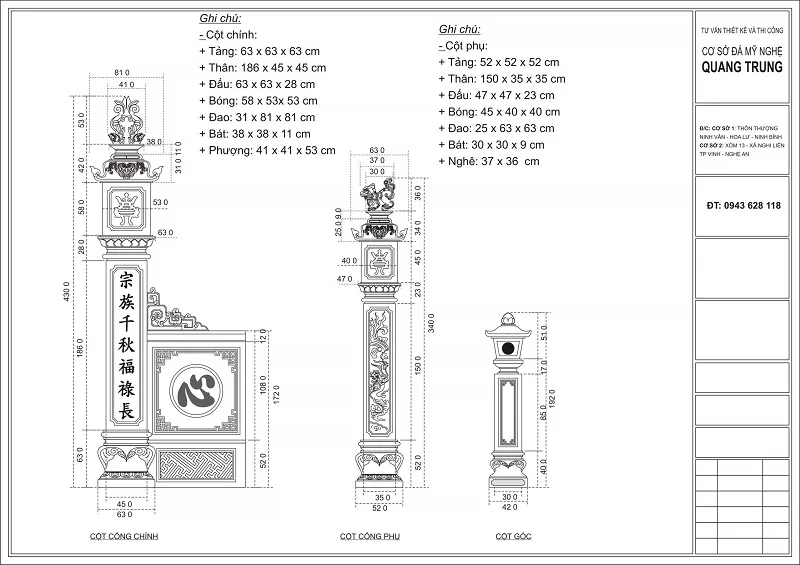 THIẾT KẾ CHI TIẾT CỘT CỔNG TỨ TRỤ