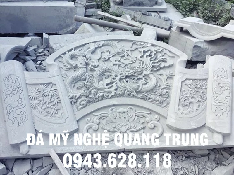 Cuốn thư đá đẹp Nhà thờ họ do các nghệ nhân Đá mỹ nghệ Quang Trung thực hiện