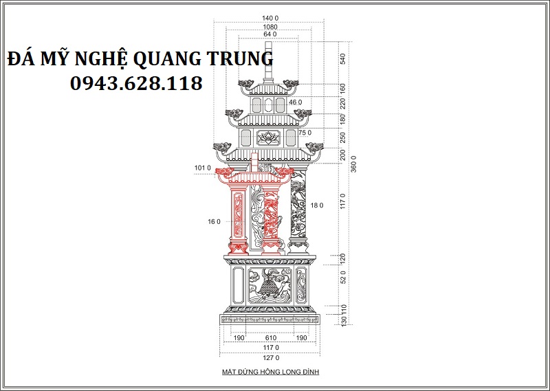 BẢN VẼ CHI TIẾT MẶT HÔNG LĂNG THỜ HỘP Lăng mộ đá, Mộ đá Ninh Bình