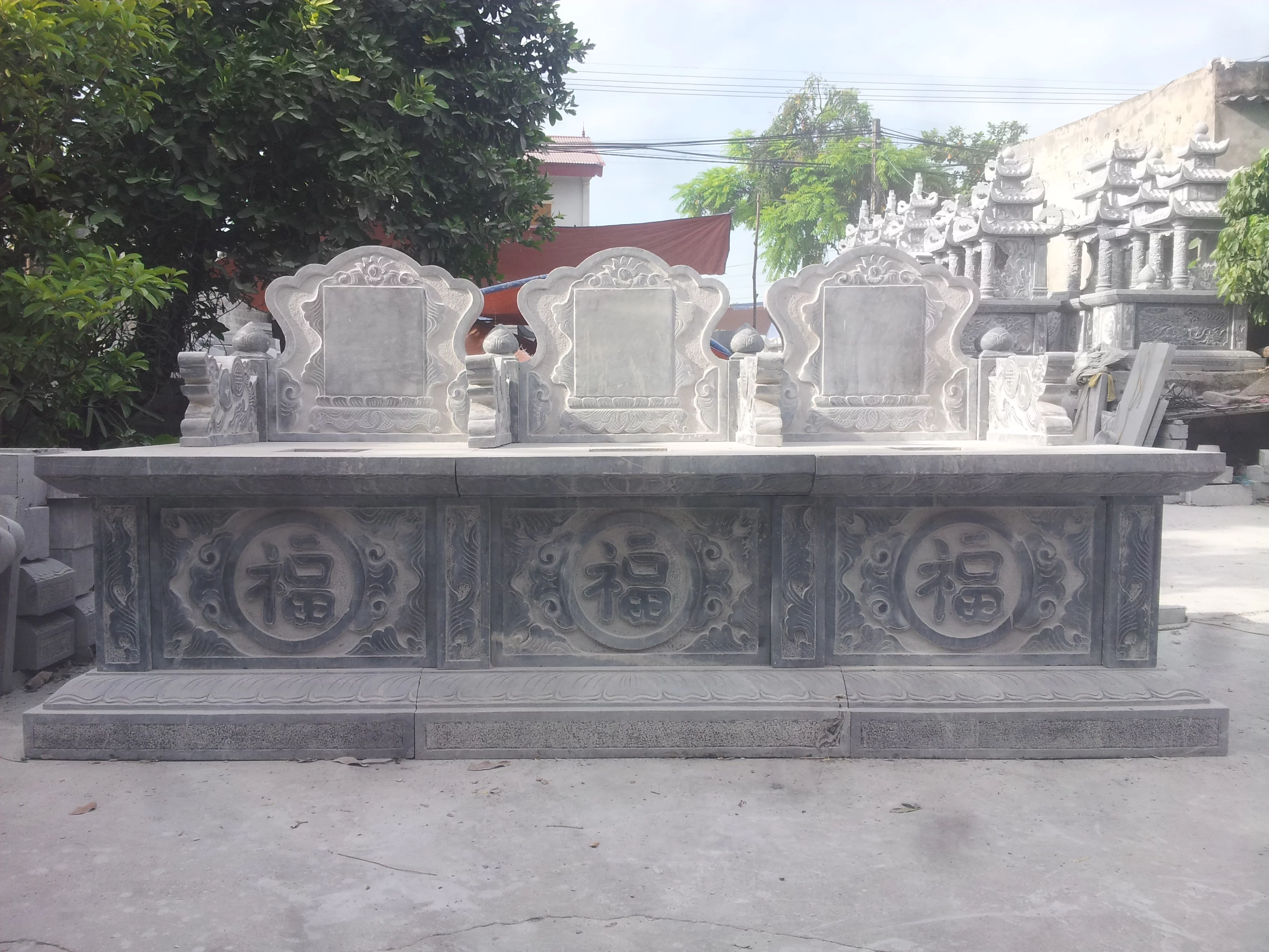 Mẫu mộ đá ba người nguyên khối ĐẸP - Đá Mỹ Nghệ Quang Trung Ninh Bình