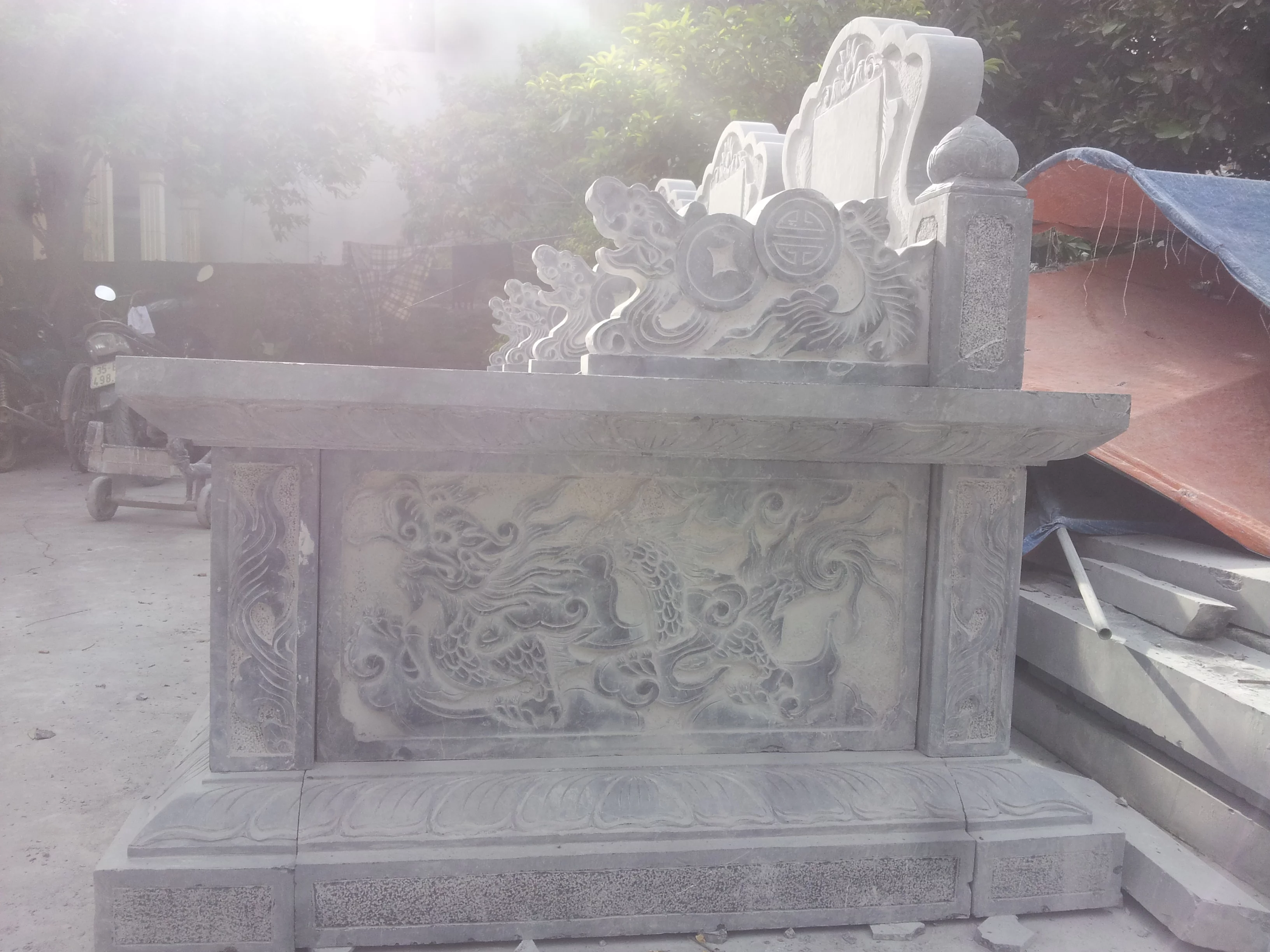 Mẫu mộ đá ba người nguyên khối ĐẸP - Đá Mỹ Nghệ Quang Trung Ninh Bình