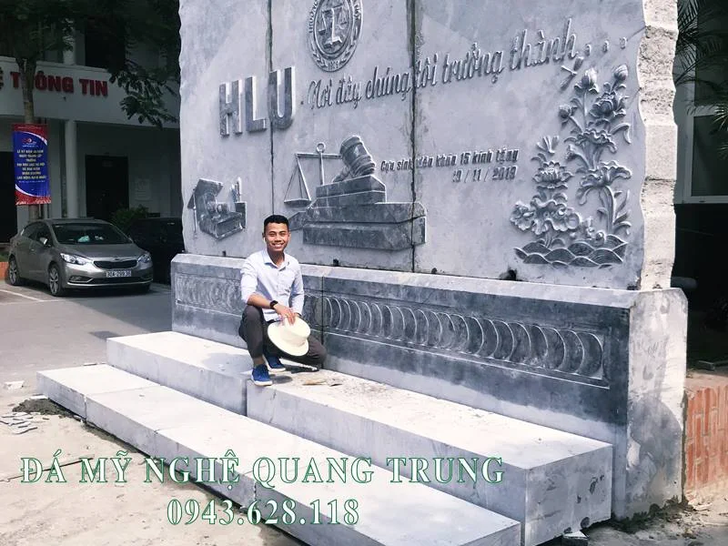 Tư vấn, thi công, lắp đặt Bia đá tự nhiên Trường Đại học Luật Hà Nội 65 Bia da duoc ghep tu 3 tam da tu nhien nguyen khoi