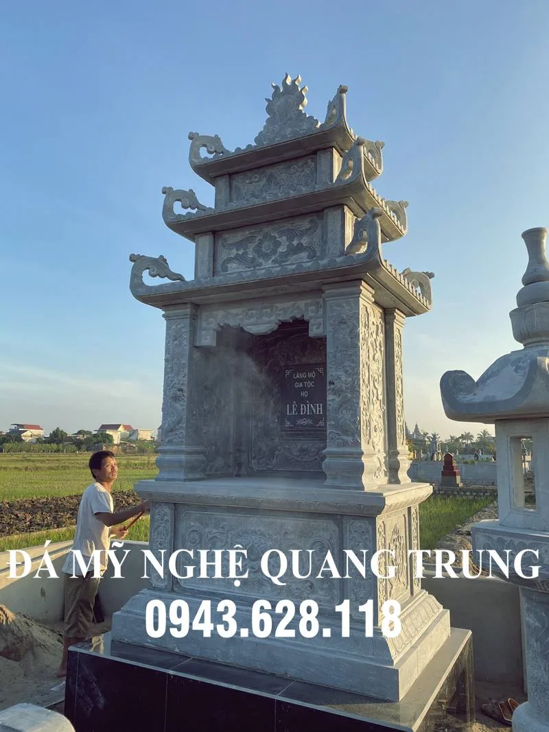 Mẫu lăng thờ đá đẹp - Lăng thờ hộp ba mái