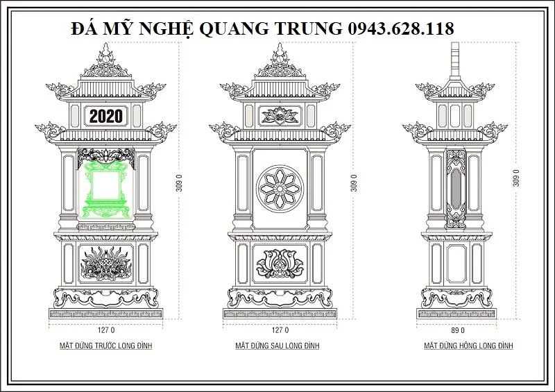 Ban ve thiet ke Long dinh da - Lang tho da xanh reu