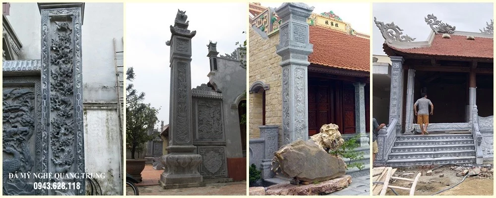 Cột đá đẹp - Mẫu Cột đá Nhà thờ họ / Từ đường Quang Trung bằng đá xanh nguyên khối chất lượng cao