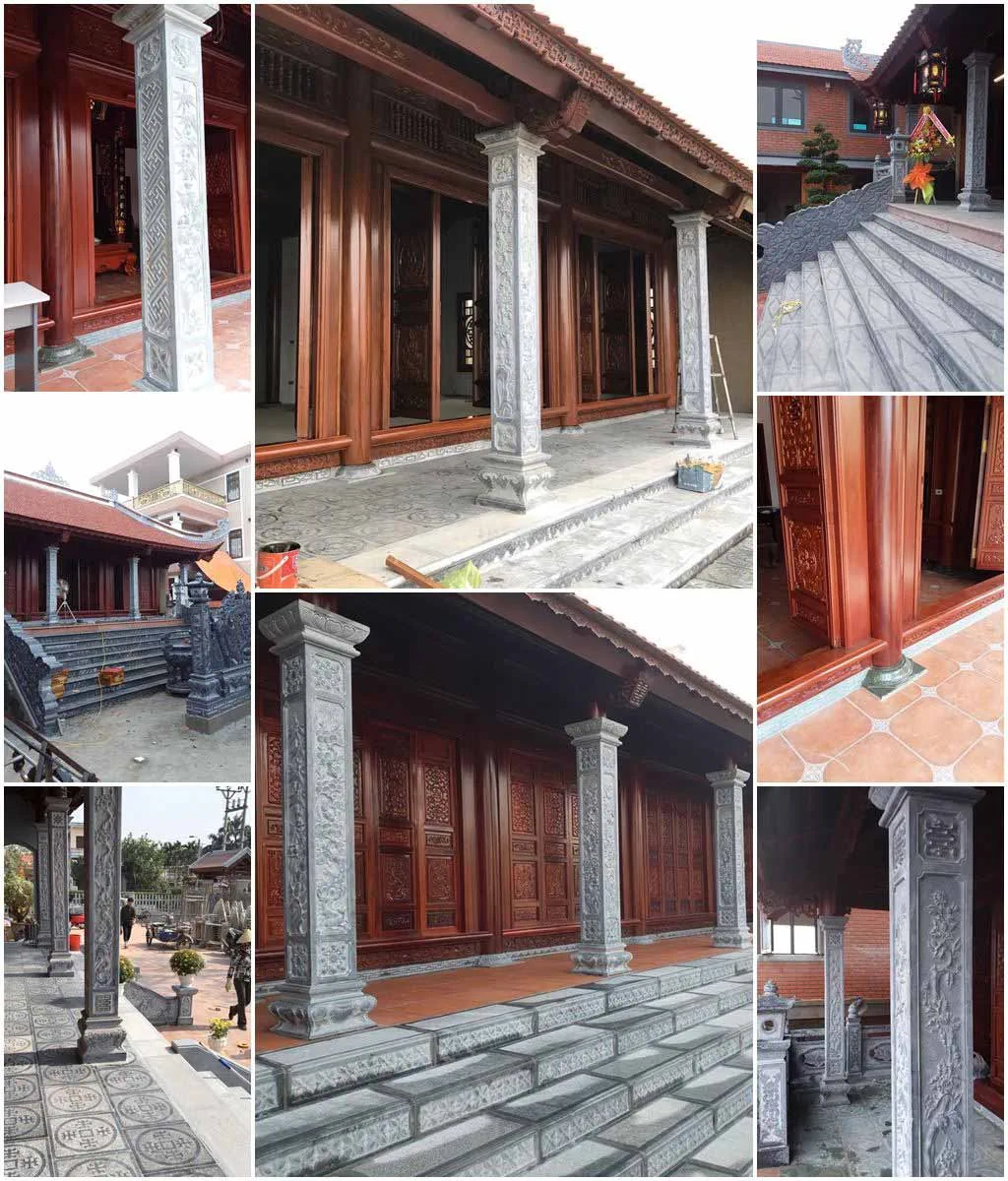 Đặt Cột đá hiên, Cột đồng trụ đá vách cho Nhà thờ họ/Từ đường, Bảo điện của Nhà gỗ cổ truyền trên toàn quốc.