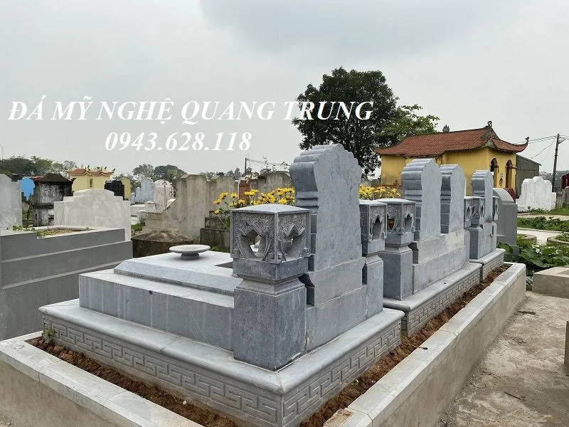 Xây Mộ đá xanh Tam Sơn đẹp cho Gia đình tại Thường Tín, Hà Nội 13 Mo da duoc lap ghep tu cac phien da xanh den day dan