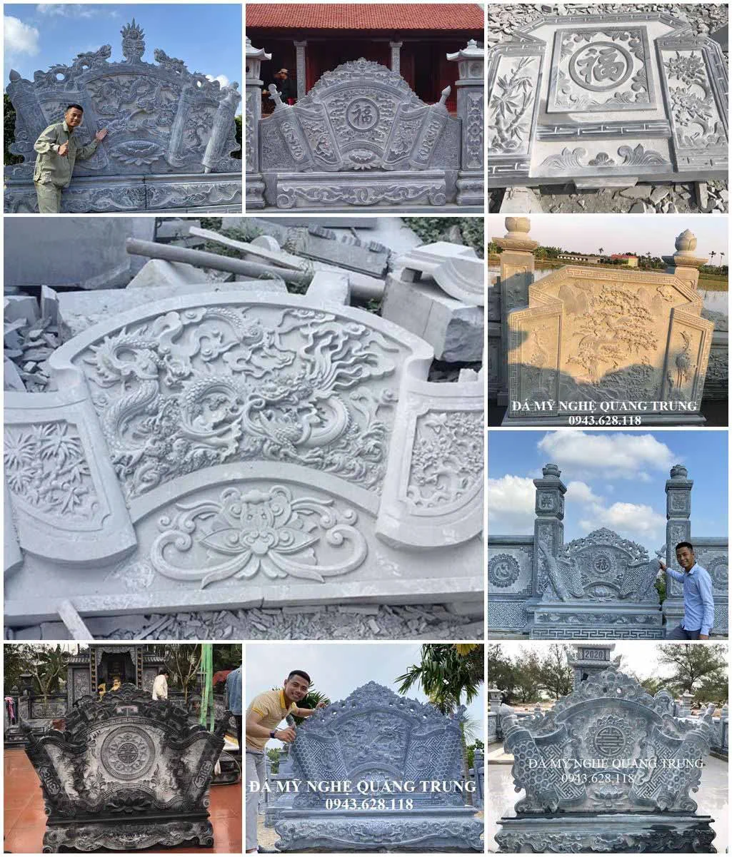 Cuốn thư đá đẹp cho khu lăng mộ đá xanh của gia tiên, dòng họ phổ biến hiện nay.