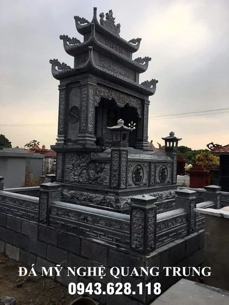 Mộ đá đôi xanh rêu Ninh Bình — thiết kế truyền thống, hoa văn tinh xảo