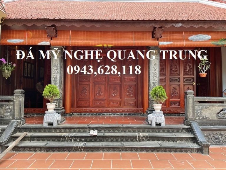 Đặt Cột đá vuông Nhà thờ họ, Lan can đá, Bậc thềm đá xanh Nhà thờ đẹp