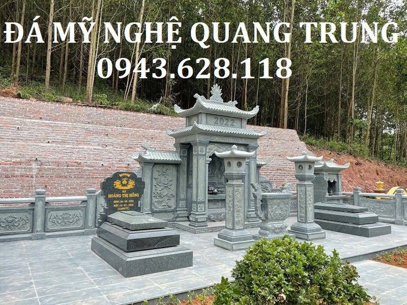 Mẫu Mộ đá đơn Granite xanh cao cấp Bình Định cho khu Lăng Mộ đá gia đình.