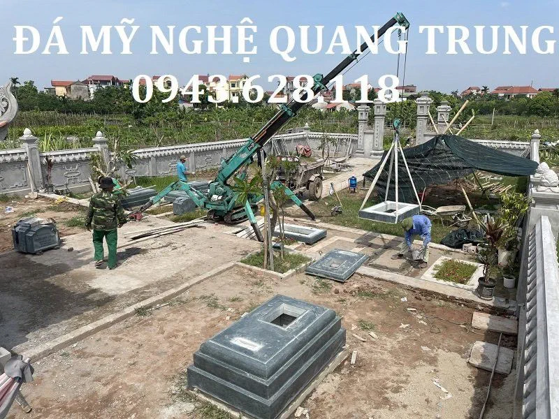 Mộ đá xanh rêu cao cấp tại Nhà máy Lăng mộ đá 192 chuẩn bị lắp đặt tại Hà Nội 8 Hinh anh lap dat khu lang mo da don tai Ha Noi
