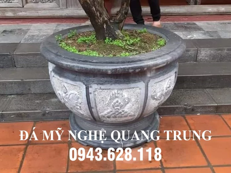 Mẫu Chậu Cây Cảnh bằng đá hình tròn đường kính 90cm - Đá Mỹ Nghệ Quang Trung Ninh Bình