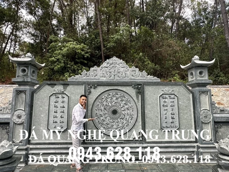 Bình Phong đá Nguyên khối đẹp cho khu Lăng Mộ tháp đá tại Huế.