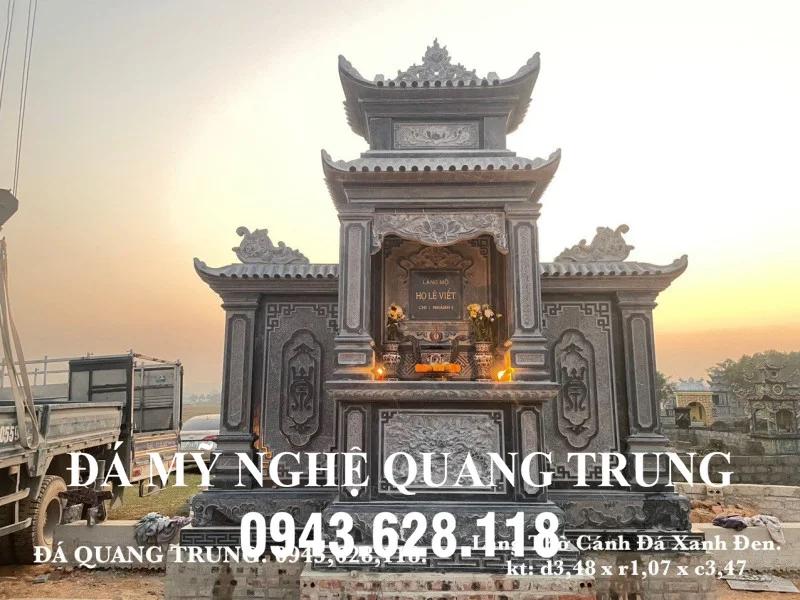 Mẫu Lăng Thờ Đá Cánh Xanh Đen 2 mái - Đá Mỹ Nghệ Quang Trung Ninh Bình