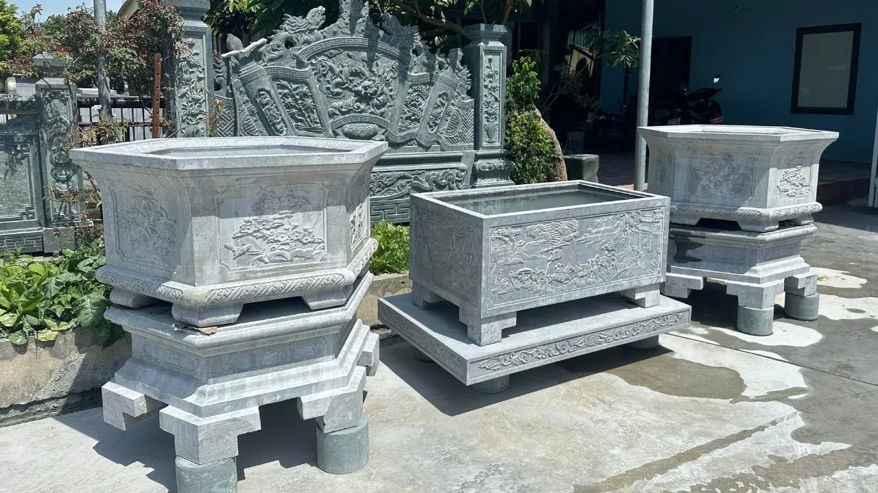 Mẫu bể đá cảnh xanh đen dùng trồng sen và trồng cây đẳng cấp - Đá Mỹ Nghệ Quang Trung Ninh Bình